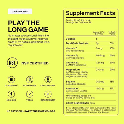 Magna Electrolyte Powder Drink Mix for Hydration, Energy & Focus Support with Magnesium L Threonate, Sodium, Potassium, Vitamin D, B6 & B12, Sugar Free, Unflavored, 14 Servings