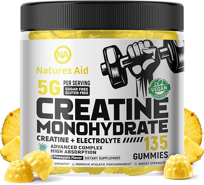 Creatine Monohydrate Gummies (5g) – Pre-Workout Energy & Muscle Growth Support for Men & Women | Pineapple Electrolyte Gummies (135 Count)