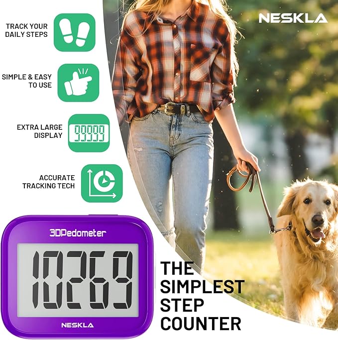 3D Pedometer for Walking, Simple Step Counter with Large Digital Display, Step Tracker with Removable Clip Lanyard, Accurately Track Steps for Men Women Kids Adults Seniors