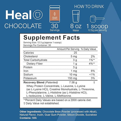 The Amino Co. - Heal - Post Workout Recovery Drink with Pure Eaa Amino Acid Formula - Creatine Monohydrate Powder for Efficient Muscle Repair, Vegan, and Keto-Friendly with Chocolate Flavor - 13.23oz.