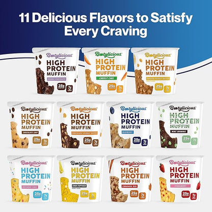 Bootylicious | High-Protein Muffin | 25g Protein, 7g Net Carbs, 2.32-2.75oz Cup, 12-Pack (Blueberry)