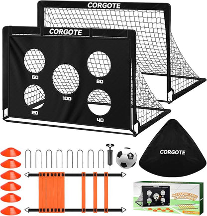 Kids Soccer Goal for Backyard Set, 2 Pack of 4x3 Toddler Soccer Net Practice Equipment with Ball, Training Equipment with Target Ball & Cones, Soccers Gifts for Boys 3-12, Outdoor Sports Toys