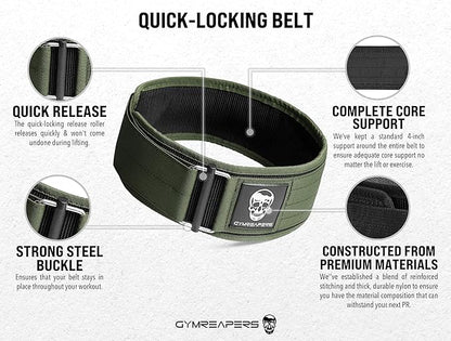 Gymreapers Quick Locking Weight Lifting Belt for Men Gym Belt for Powerlifting Deadlift Belt with 4 Inch Neoprene Metal Buckle Back Support Weightlifting Belt Women