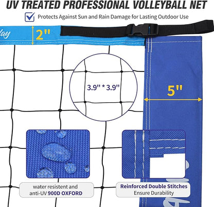 Outdoor Portable Volleyball Net Set for Backyard Beach with Adjustable Heavy Duty Poles, Durable Net, PU Volleyball & Pump, Carry Bag