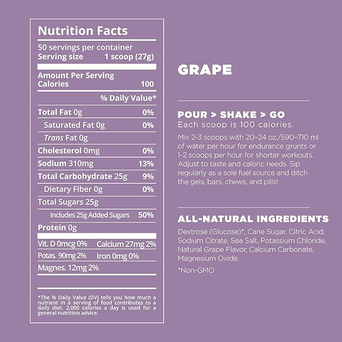 Tailwind Nutrition Endurance Fuel, Carbohydrate & Electrolyte Sports Drink Mix Powder, Gluten-Free, Vegan, Grape, 50 Servings