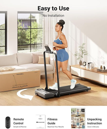 THERUN Walking Pad, 2 in 1 Foldable Treadmills for Home, 2.5HP Under Desk with Handle Bar, 16" Widened Running Belt, with Remote Control