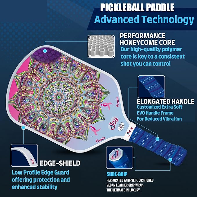4Joy Pickleball Paddle Premio Series - Thermoformed Premium T700 Carbon Fiber Pickleball Paddless - Professional Pickleball Rackets for Women & Men - 16mm Honeycomb Core - USAP Approved