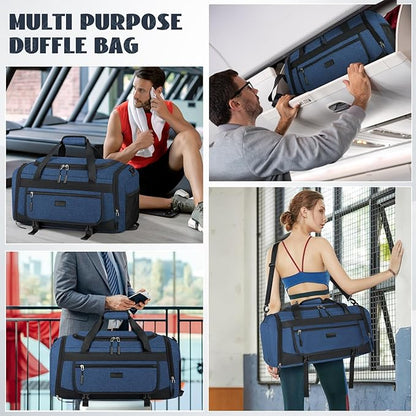 IGOLUMON Gym Bag for Men 55L Sports Duffel Bags Gym Duffle Bag Women with Shoe Compartment & Wet Pocket Water Resistant Travel Duffel Bag Lightweight Weekender Overnight Bag Blue