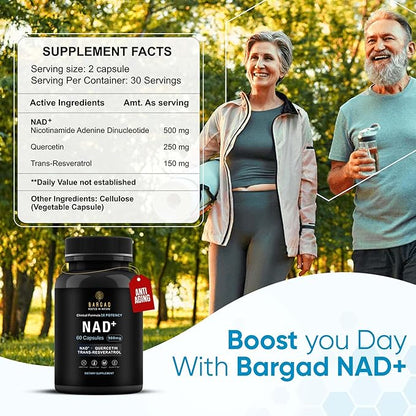 NAD+ Supplement for Anti Aging & Cell Regeneration | NMN Supplement Alternative - NAD with Resveratrol & Quercetin | Boosts Mitochondrial Health, Mental Clarity & Vitality | 60 Count | for Women & Men