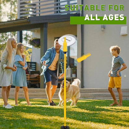 Teamaze Flying Disc Game Set with Height-Adjustable Poles & Score Tracker, Outdoor Bottle Toss Game for Beach, Lawn, Camping, Polish Horseshoes Set for Family & Friends Party Games