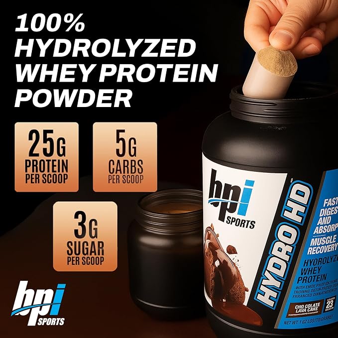 BPI Sports Hydro HD - 100% Hydrolyzed Whey Protein Powder - Muscle Growth, Recovery, 25g of Hydrolyzed Protein, Low Carb, Low Sugar, Fast Absorbing (23 Servings, Chocolate Lava Cake)