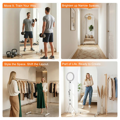 brisafe 70” x 22” Arched Full Length Floor Mirror, Lockable Wheels for Easy Moving & No Wobble