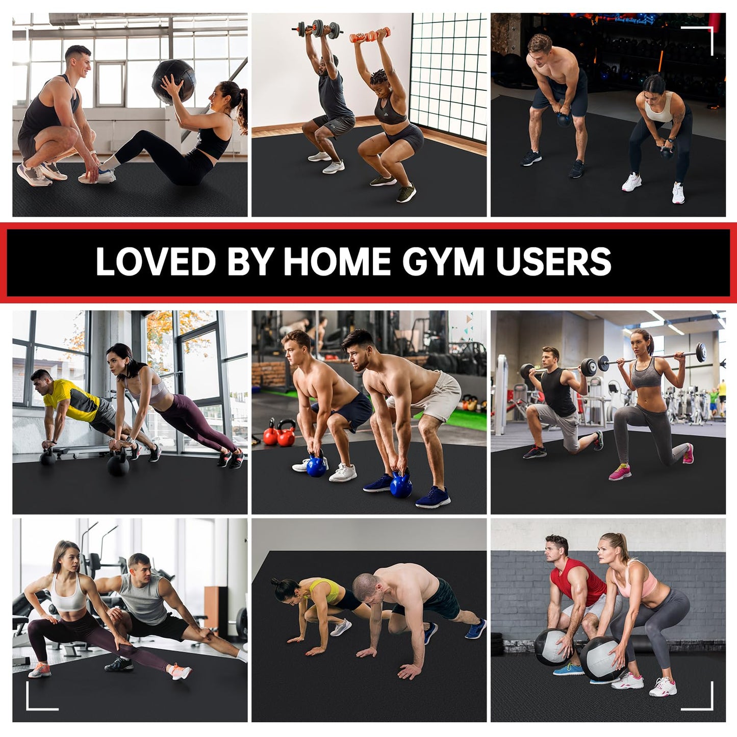 GymCope Large Exercise Mat for Home Workouts, 12x6/10x6/9x6/8x6/7x5/6x4 ft