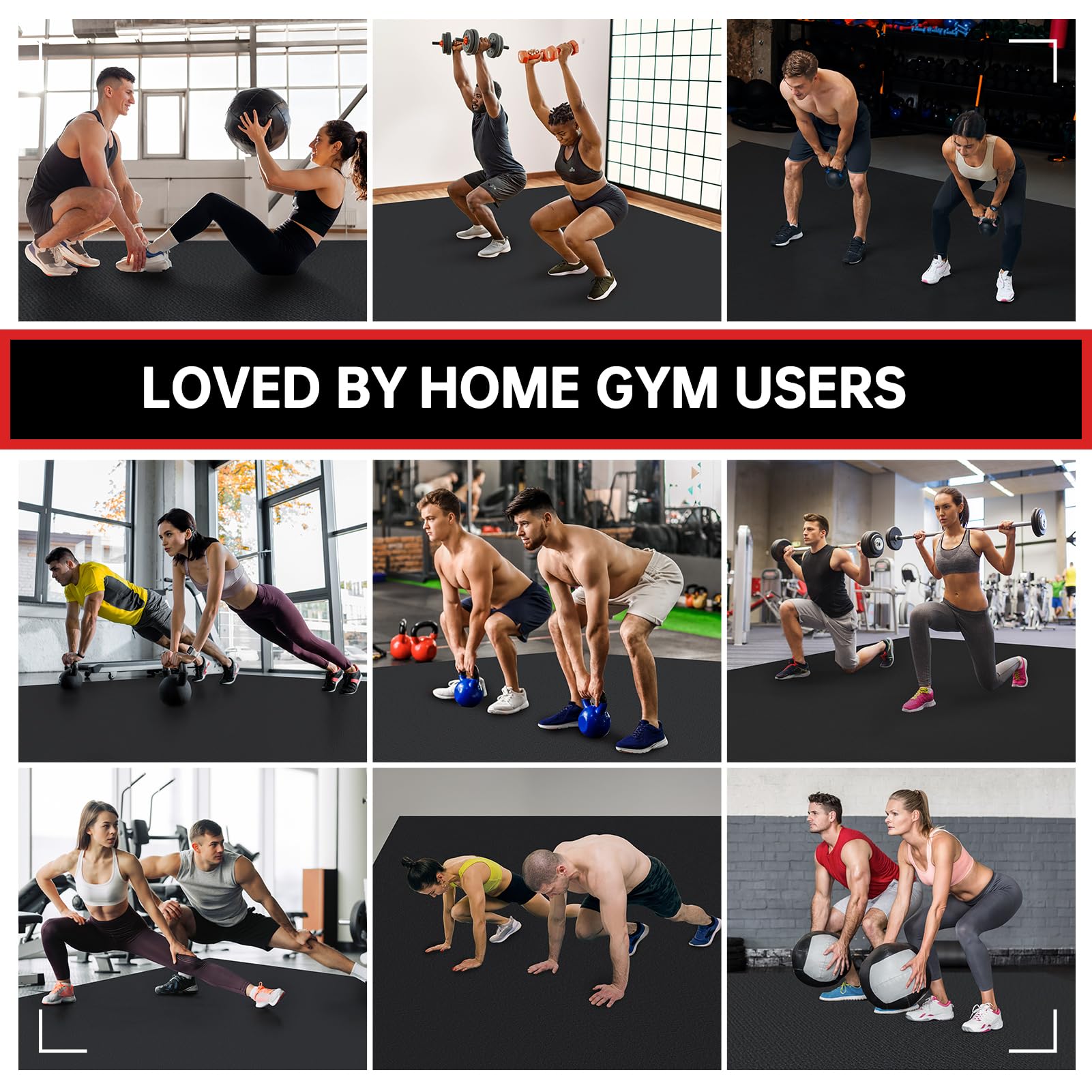 GymCope Large Exercise Mat for Home Workouts, 12x6/10x6/9x6/8x6/7x5/6x4 ft