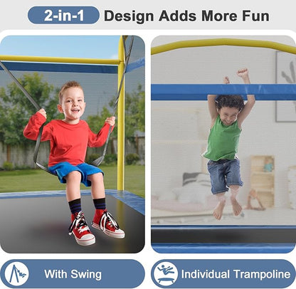 6.5FT Rectangle Trampoline for Kids, 78”ASTM Approved Recreational Trampolines with Swing, Small Toddler Trampoline with Safety Enclosure Net, Outdoor and Backyard, Gifts for Children & Boys & Girls