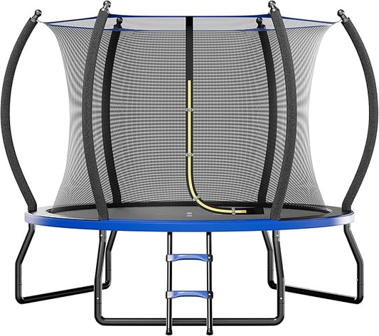 8FT 10FT 12FT 14FT 16FT Trampoline with Pop-up Quick Connector and Basketball Hoop, Trampoline Outdoor with Enclosure, Ladder, ASTM Approval for Kids and Adults