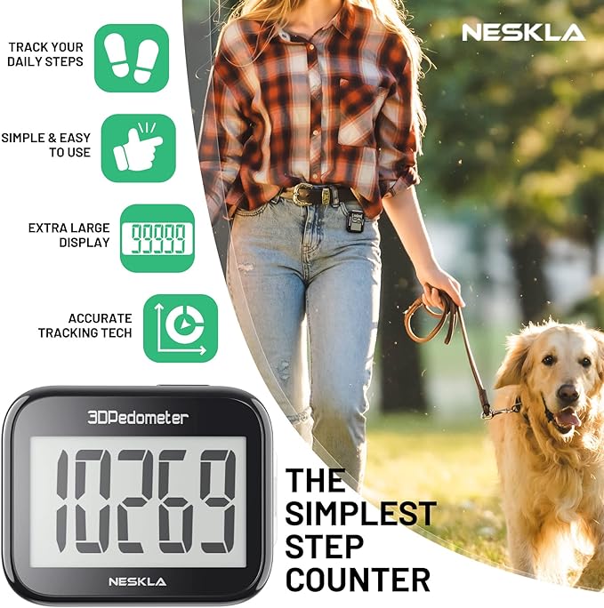 3D Pedometer for Walking, Simple Step Counter with Large Digital Display, Step Tracker with Removable Clip Lanyard, Accurately Track Steps for Men Women Kids Adults Seniors
