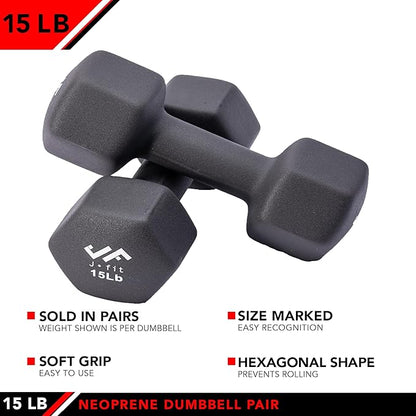 JFIT Dumbbell Pairs or Sets – Neoprene & Vinyl Coated Hand Weights for Home Gym, Strength Training, Aerobics, Cardio Exercise and Fitness