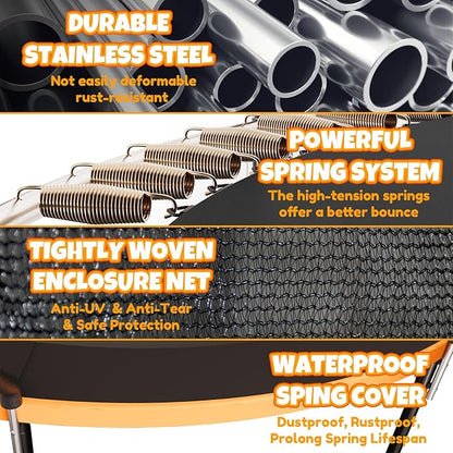 14FT & 16FT Trampoline for Kids & Adults, Big Round Trampoline with Basketball Hoop, Sprinkler & ASTM Certified