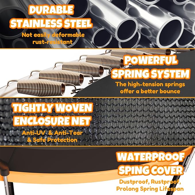 14FT & 16FT Trampoline for Kids & Adults, Big Round Trampoline with Basketball Hoop, Sprinkler & ASTM Certified