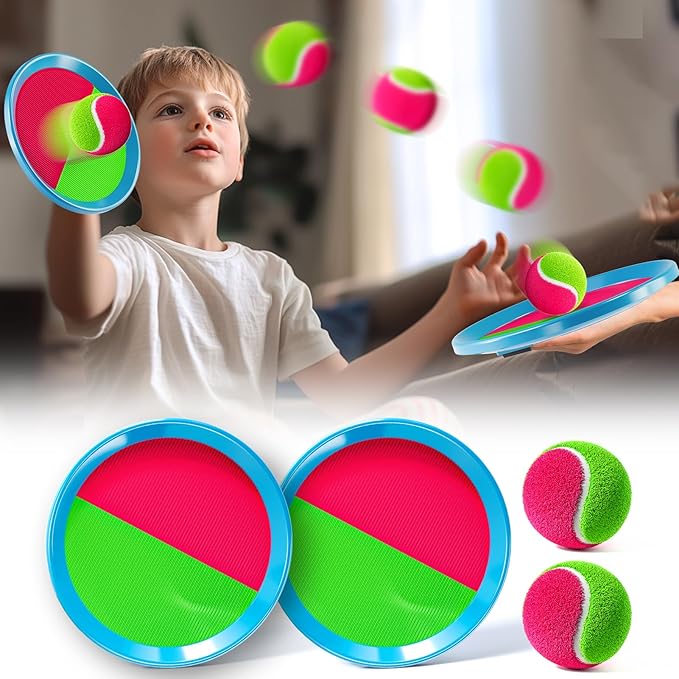Toss and Catch Ball Game Set, Beach Outdoor Toys for Kids Boys with Paddle, Balls and Storage Bag, Yard Backyard Outside Indoor Toys Games Gifts for Kids Boys Girls Ages 3 4 5 6 7 8 9 10