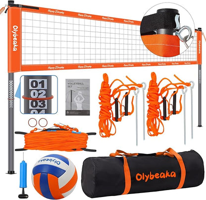 Outdoor Portable Volleyball Net Set for Backyard Beach with Adjustable Heavy Duty Poles, Durable Net, PU Volleyball & Pump, Carry Bag