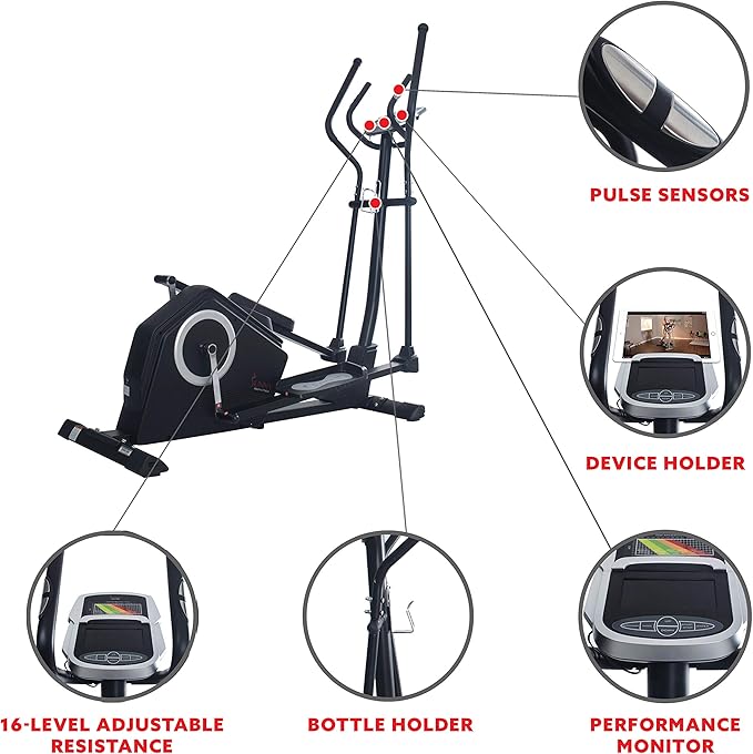 Sunny Health & Fitness Smart 2-in-1 Upright Elliptical Full-Body Exerciser, Home Cross-Training Arm/Leg Cardio Workout Machine, Optional Free SunnyFit App Bluetooth Link or Electro-Magnetic Resistance