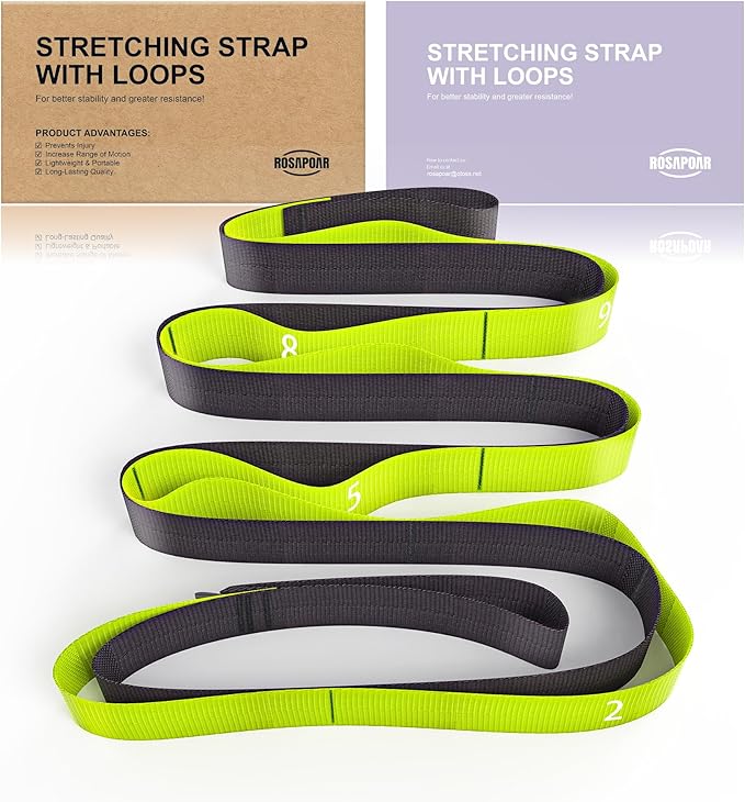 Stretching Strap with Loops - Non Elastic Yoga Straps for Physical Therapy, Durable Stretch Bands for Exercise, Flexibility Training, Hamstring & Leg Stretcher, Yoga/Pilates/Gymnastics