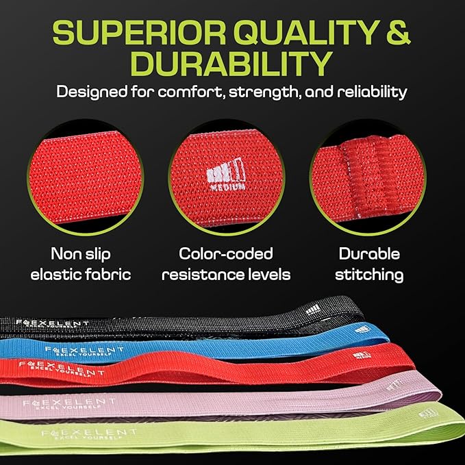 Fabric Resistance Bands for Working Out with 5 Strength Levels - Extra Light to Extra Heavy, Thick Resistance Workout Bands for Legs, Glutes, Hip, Stretching, Strength Training, and Physical Therapy