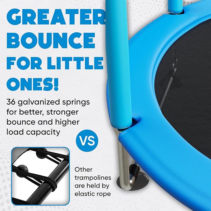 Toddler Trampoline for Kids Ages 3-8 - 5 ft Toddler Trampoline with Net, Basketball Hoop, Ocean Balls, Boxing Bag, Hammock - Indoor and Outdoor for Kids, Backyard