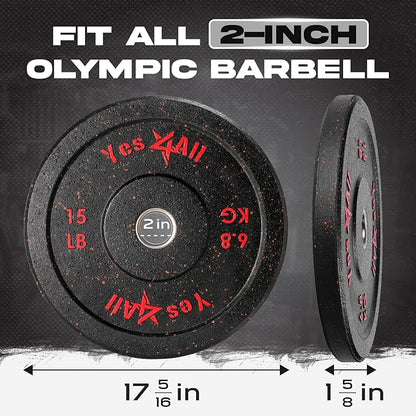 Yes4All 2" Bumper Plate, 10-190 LB Olympic Rubber Weight Plate with Steel Hub for WeightLifting, Strength Training, Home Gym, Less Impact, Absorb Bounce & Shock, Multiple Options