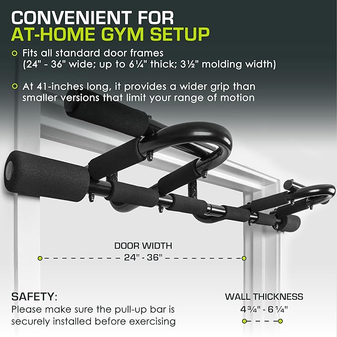 ProsourceFit Wall-Mounted Pull-Up/Chin-Up Bar, Heavy Duty 300 lb. Capacity, Black