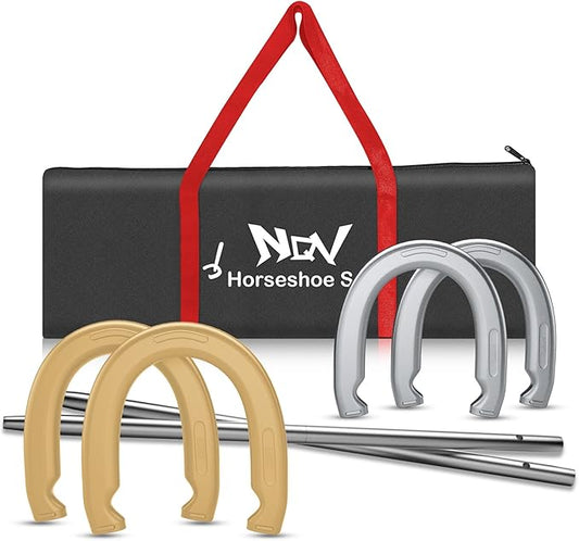 NQV Horseshoe Outdoor Game Set ?“Horse Shoe Game Kit,Sports Horseshoes Sets, Includes 4 Steel