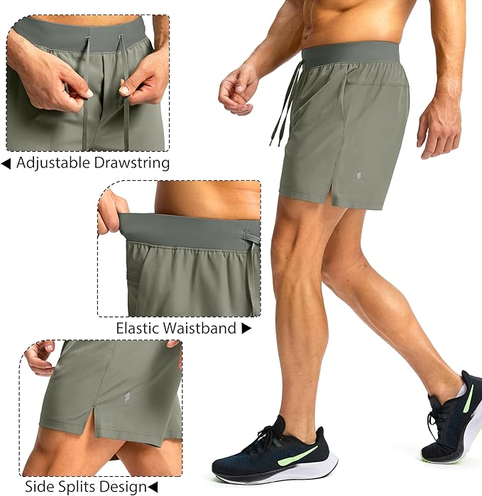 Men's Running Shorts with Zipper Pockets 9 Inch/ 7 Inch / 5 Inch Lightweight Quick Dry Gym Workout Athletic Shorts for Men(5 inch)