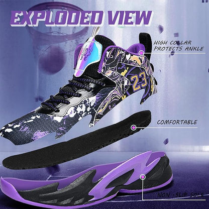 Men's Basketball Shoes Breathable Anti Slip Fashionable Graffiti Training Shoes Outdoor Shoes