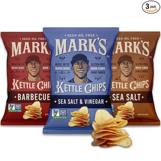 MARK’S Kettle Cooked Avocado Oil Potato Chips, Variety Pack – Seed Oil & GMO Free | 3-Flavor