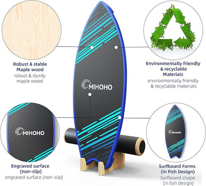 Balance Board Sports with Mat, Exercise Balancing Stability Trainer for Improve Balance, Core Balance Trainer for Fitness, Rehab, Surf