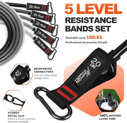 HPYGN Resistance Bands, Exercise Bands with Handles, Fitness Bands, Workout Bands with Door Anchor and Ankle Straps, for Heavy Resistance Training, Physical Therapy, Shape Body, Yoga, Home Workout Set