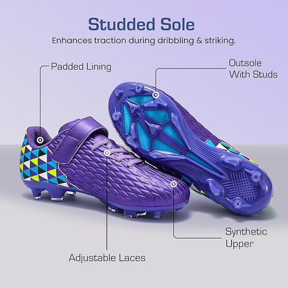 Soccer Cleats for Kids & Youth | Lightweight Football Shoes for Firm Ground | Durable Girls & Boys Soccer Cleats with Non-Slip Sole | Comfortable Soccer Boots | Unisex Size 11-6
