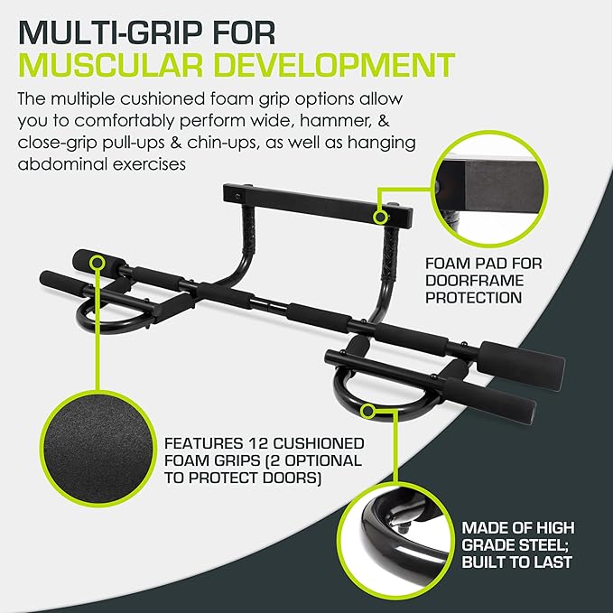 ProsourceFit Wall-Mounted Pull-Up/Chin-Up Bar, Heavy Duty 300 lb. Capacity, Black