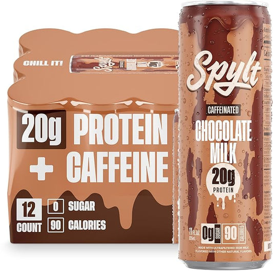 High Protein Chocolate Milk with 60mg Caffeine & 20g Protein - 90 Calories, Ready to Drink, Sugar