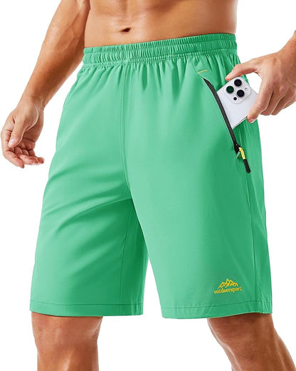 TACVASEN Men's Running Athletic Shorts 9" Quick Dry Workout Gym Shorts Lightweight Summer Shorts 3 Zipper Pockets