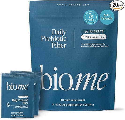 Daily Prebiotic Fiber Powder Unflavored - 20 Travel Packs, 7g Per Serving - Soluble & Insoluble