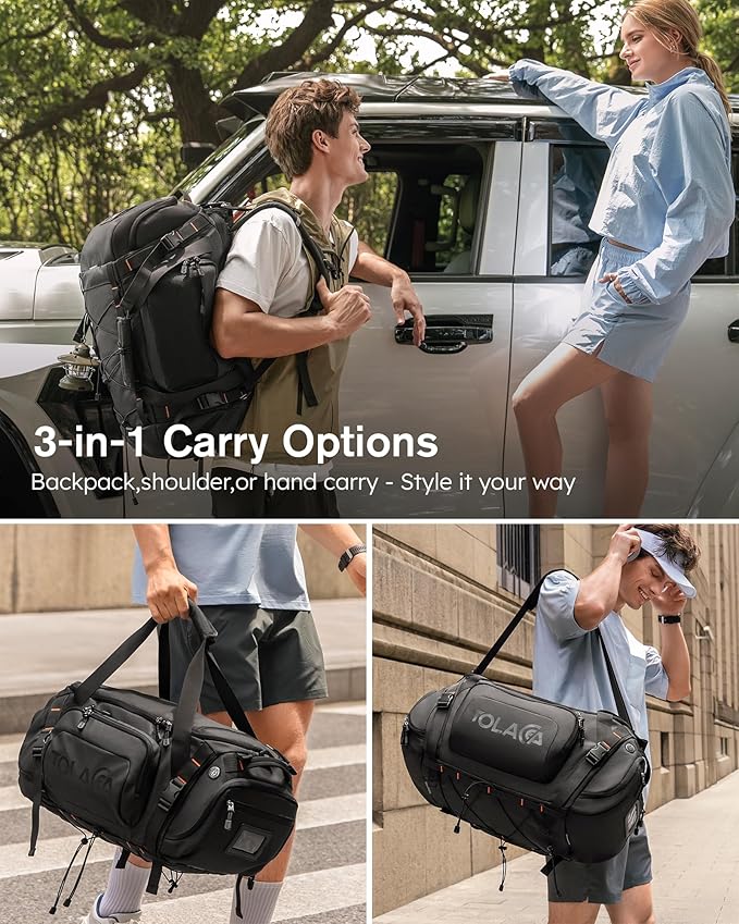 Tolaccea Gym Bag for Men & Women, 55L Large Duffle Bag Backpack for Travel Sports with Shoe Compartment, Wet Pocket & Extra Laptop Bag for 15.6'', 3-in-1 Sport Workout Duffel Carry On for Airplane