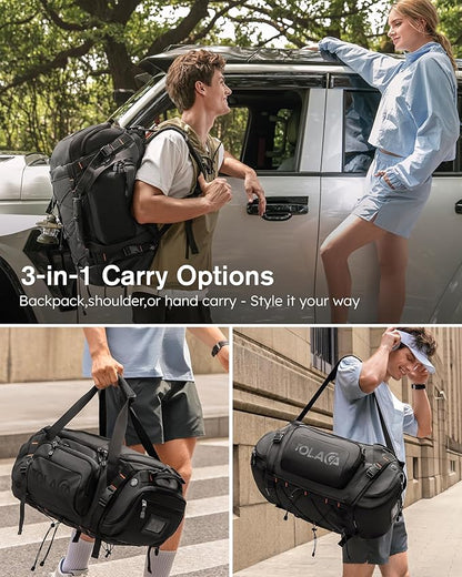 Tolaccea Gym Bag for Men & Women, 55L Large Duffle Bag Backpack for Travel Sports with Shoe Compartment, Wet Pocket & Extra Laptop Bag for 15.6'', 3-in-1 Sport Workout Duffel Carry On for Airplane