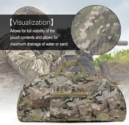 Tactical Mesh Luggage bag,50L Foldable duffel Pack,Large Capacity Range Bag For Hunting Shooting Travel Climbing Sports Gym (MC)