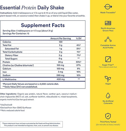 Ritual Vegan Protein Powder with BCAA: 20g Organic Pea Planted-Based Protein from Regenerative Farms in USA, Complete Amino Acid Profile, Gluten Free, Sugar Free, Dairy Free, Vanilla, 1 Lbs