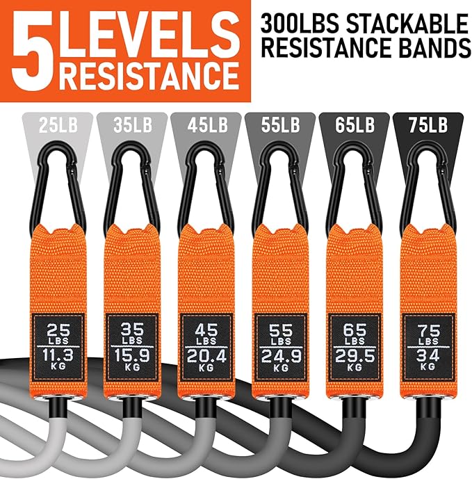 WALITO Resistance Bands Set - Exercise Bands with Handles, Door Anchor, Legs Ankle Straps, for Heavy Resistance Training, Physical Therapy, Muscle Training, Yoga, Home Workouts, Gym Equipment