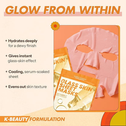 Vitamin C Face Mask ??Dermatologist Tested, Anti-Aging, Korean Skin Care, Evens Tone Hydrates Revitalizes ??Clean Beauty Vegan Sheet Mask for Dull Sensitive Skin ??5 Sheets