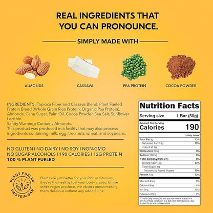 TRUBAR Vegan Protein Bar, Saltylicious Almond Love, Gluten Free, Plant Based, High Fiber, Dairy Free, Low Fat, Non GMO, No Sugar Alcohols, 12G Lean Protein, 13G Fiber, Healthy Snack Bars, 12 CT